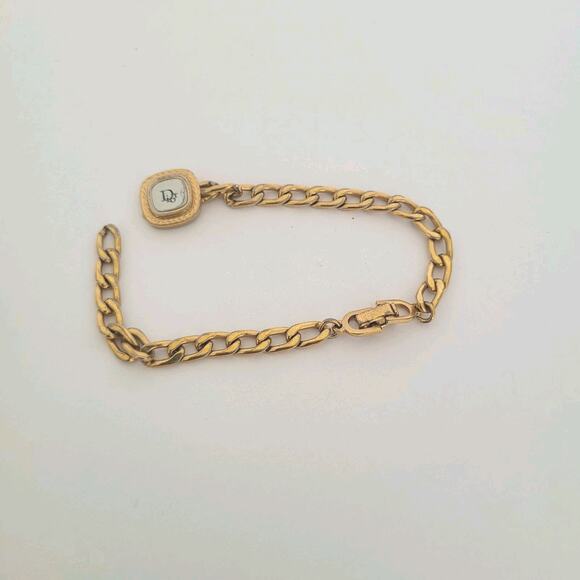 Vintage Broken Christian Dior Bracelet 7 Inch Long Gold Tone Charm Logo Fair - Picture 1 of 7